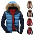 thumbnail image 1 of Brondbend Mens Winter Coats Mens Fall Jacket Hooded Long Sleeved Zipper Pocket Outerwear Multicolor Thick Jacket Loose Fit Daily Tops Blue, 1 of 4