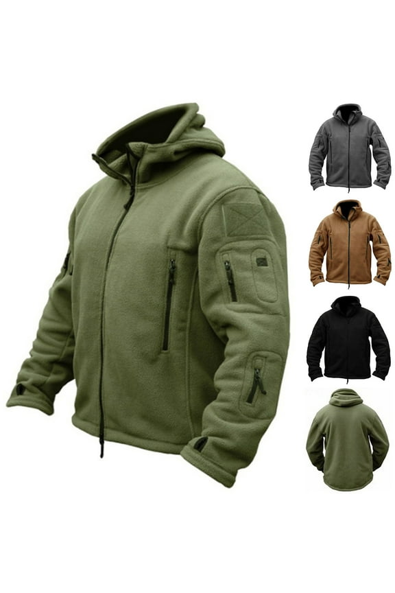 Mens Winter Coats Mens Jackets Hooded Long Sleeved Zipper Pocket Outerwear Solid Color Comfy Jacket Loose Fit Outdoor Tops Army Green