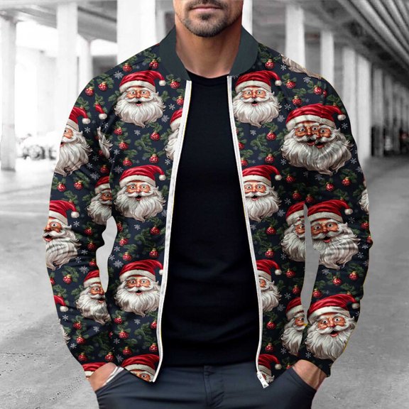 Brondbend Mens Winter Jacket Winter Coats for Men Crew Neck Long Sleeved Zipper Outerwear Solid Color Comfortable Jacket Loose Fit Work Tops Black