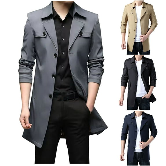 Brondbend Mens Winter Jacket Winter Coats for Men Lapel Long Sleeved Button Pocket Outerwear Solid Color Leisure Jacket Loose Fit Weekend Tops Black