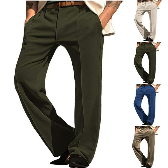 Brondbend Mens Work Pants Men's Casual Pants Straight Leg Elastic High Waist Zipper Trousers with Pocket Solid Fashion Flat Front Trousers Classic Fit Business Work Suit Pants
