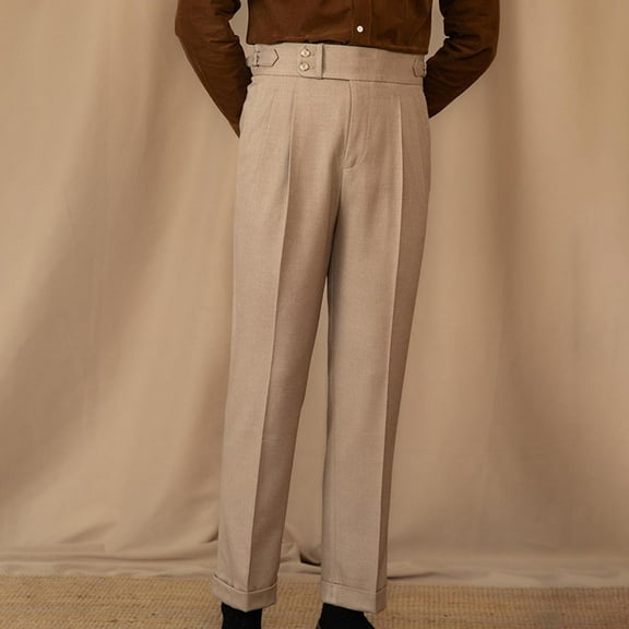 Brondbend Mens Work Pants Men's Casual Pants Straight Leg Elastic High Waist Zipper Trousers with Pocket Solid Leisure Flat Front Trousers Classic Fit Date Night Suit Pants