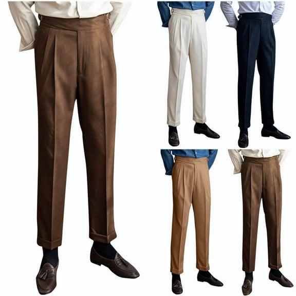 Brondbend Mens Work Pants Slim Fit Mens Dress Pants Straight Fit Adjustable High Waist Zipper Trousers with Pocket Solid Relaxed Wrinkle-Free Trousers Classic Fit Date Night Suit Pants