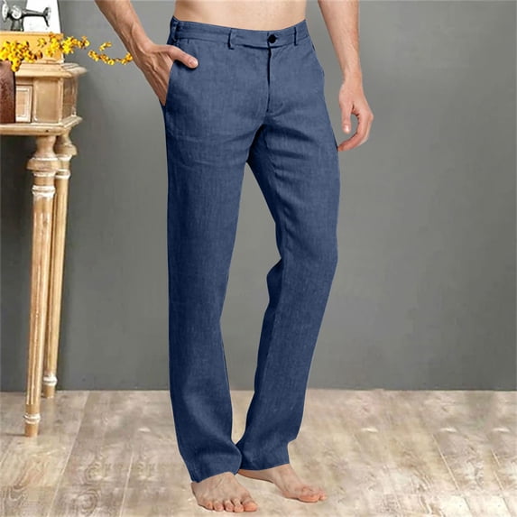 Brondbend Mens Work Pants Straight Leg Pants Men Elastic High Waist Zipper Pocket Trousers Solid Casual Flat Front Trousers Classic Fit Outdoor Suit Pants