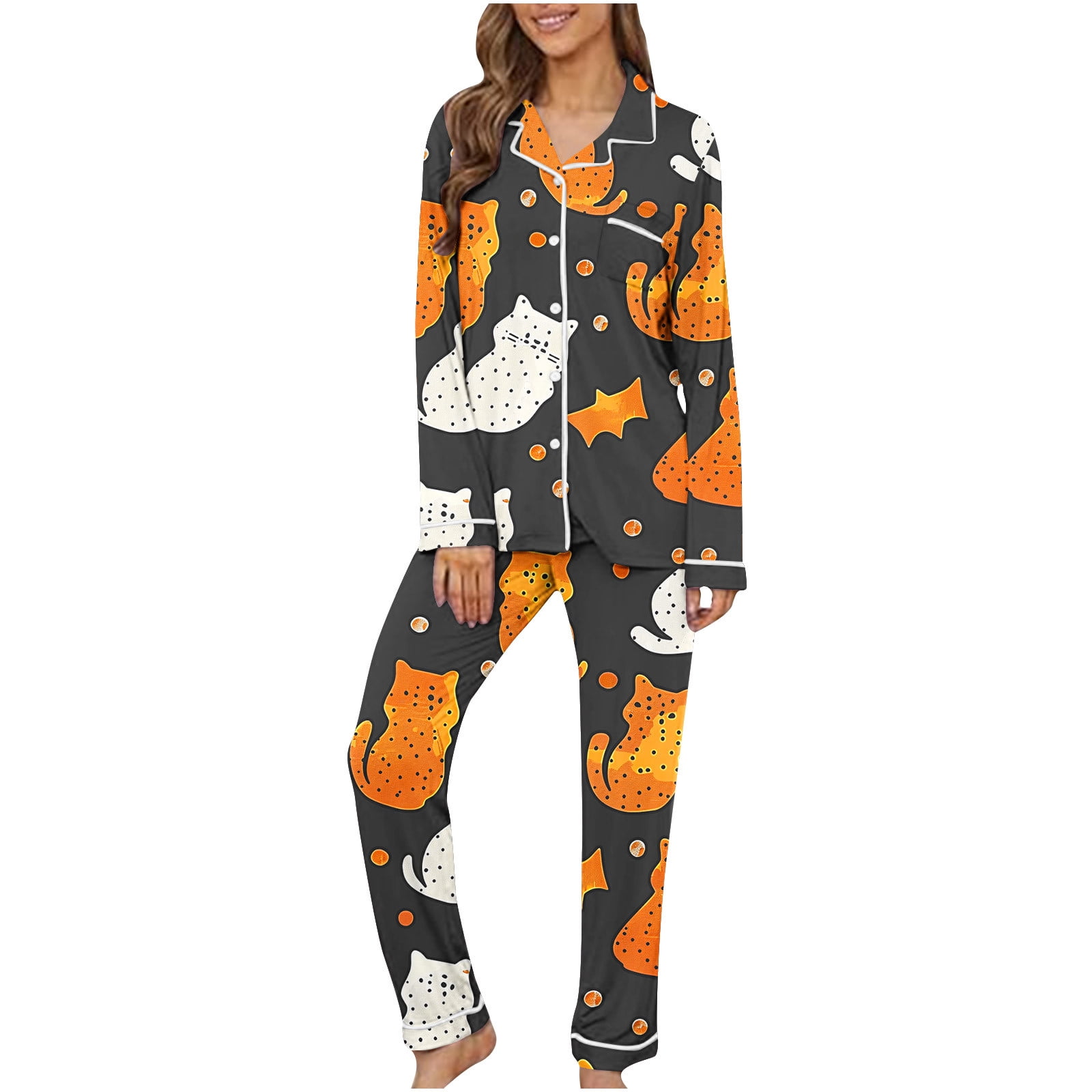 Brondbend Night Suits Women Pajama Set Lapel Long Sleeved Top&Pants