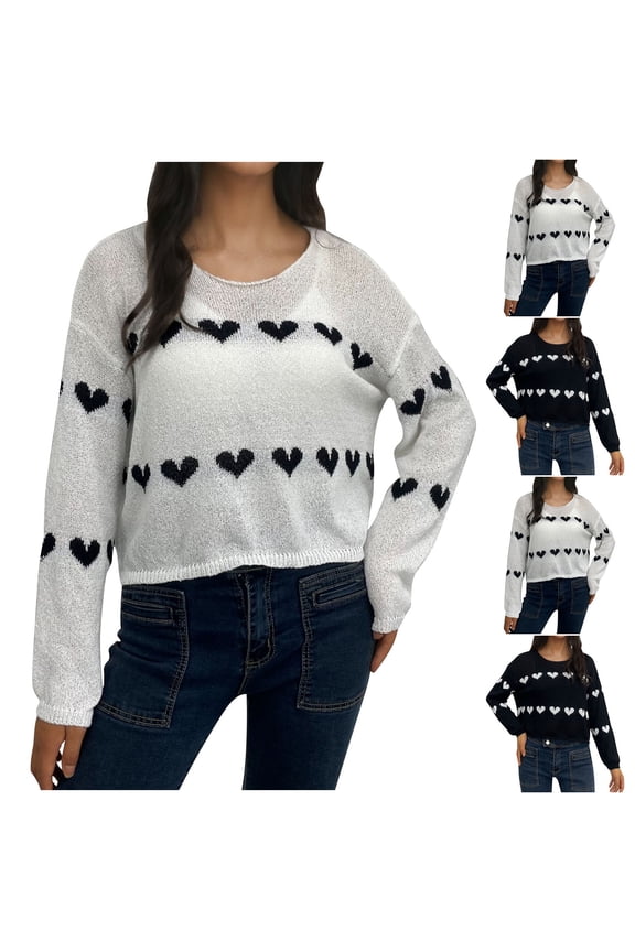 Oversized Sweaters for Women Knit Tops for Women Crewneck Long Sleeved Print Knitted Sweaters Loose Fit Thick Pullover Fall Winter Comfortable Party Warm Top,Black
