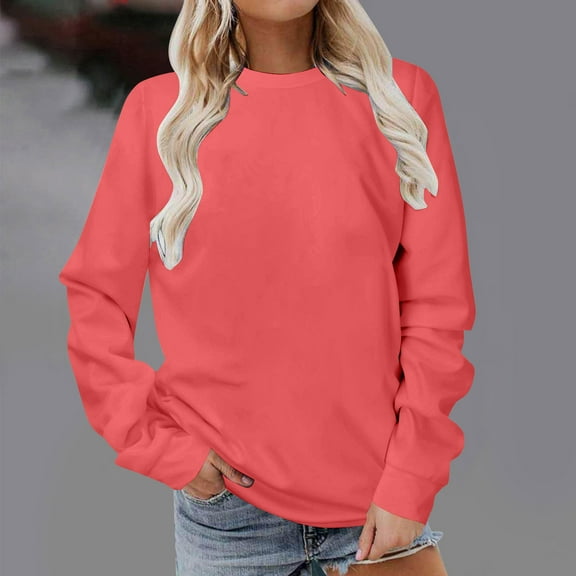 Brondbend Oversized Sweatshirt Womens Pullover Crewneck Long Sleeve Solid Color Casual Top Womens Plus Fall Winter Gym Workout Fashion Outdoor Athletic Blouse Versatile,Watermelon Red