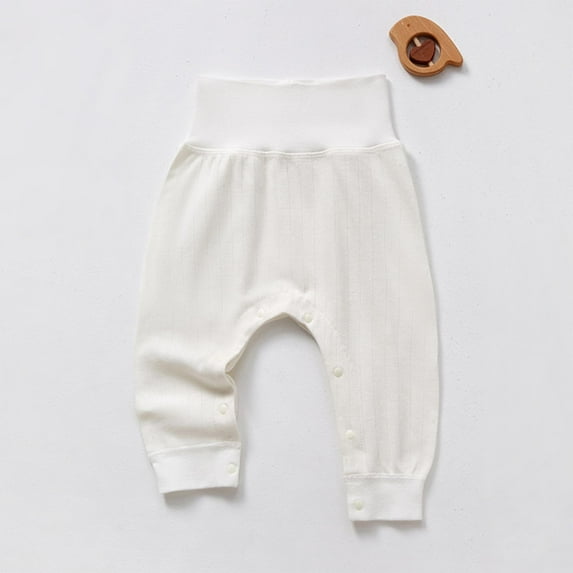 Brondbend Pants for Babies High Waisted Pants Unisex Infant Snap Button Protection Casual Cotton Trousers Regular Fit Fall Comfortable Cute All Seasons Wear,White