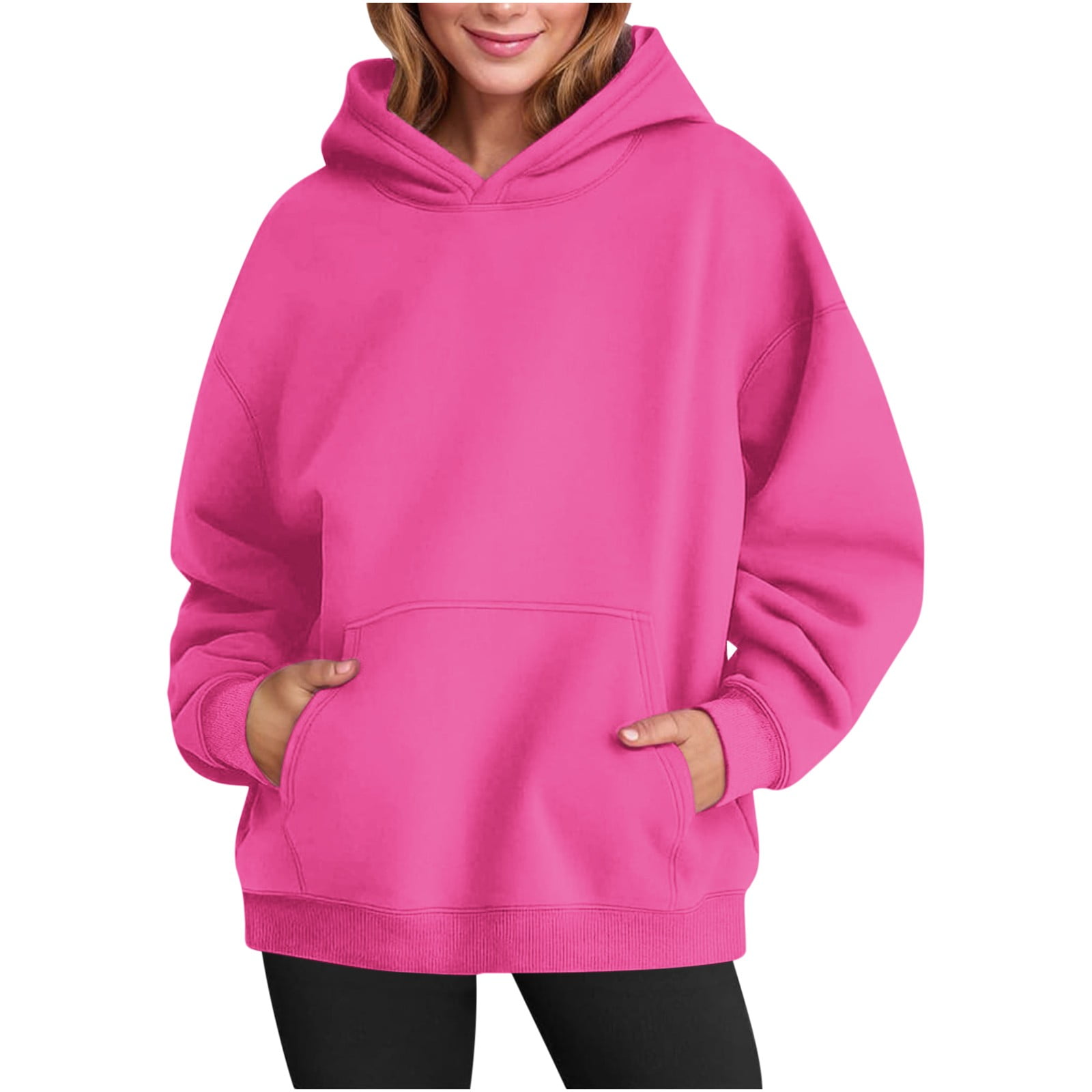 Plus Size Women's Hoodie – Solid Casual Pullover