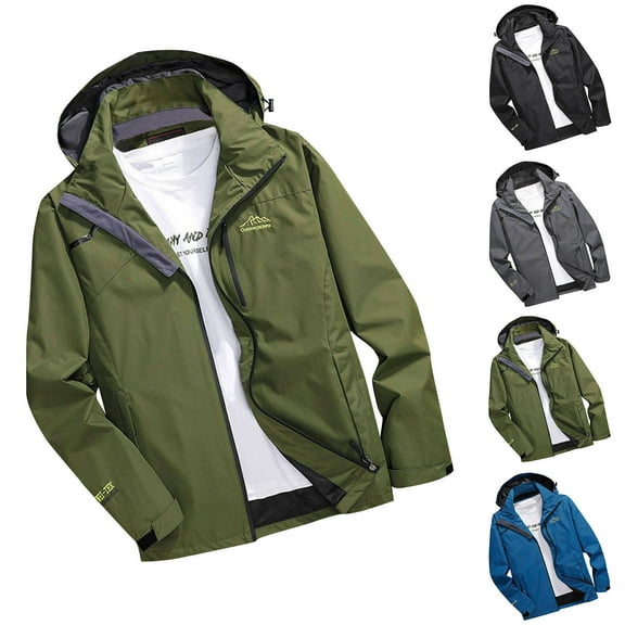 Brondbend Rain Jacket Mens Waterproof with Hood Men Casual Solid Color Outdoor Loose Hooded Hat Waterproof Windproof Windbreaker Jacket Plus Size Outdoor Hiking Travel Versatile,Black