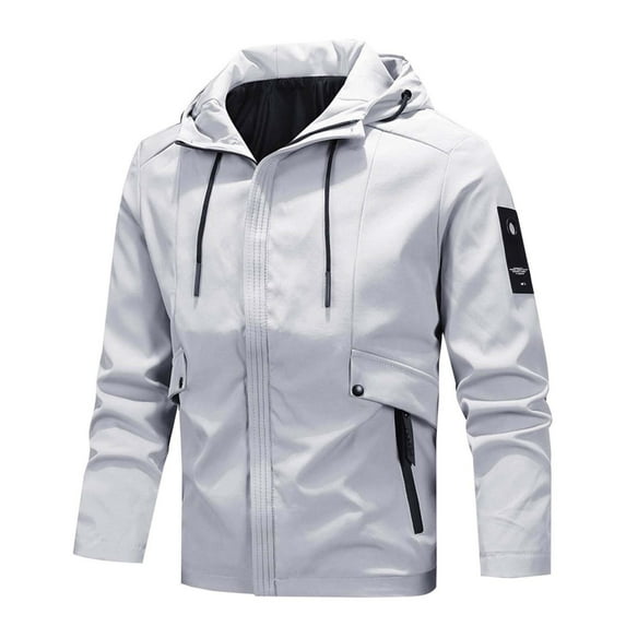 Brondbend Rain Jacket Mens Waterproof with Hood Men's Fashion Casual Solid Color Pockets Zipper Long Sleeve Hooded Casual Outwear Coat Loose Fit Fall Winter Mountaineering Fashion,White