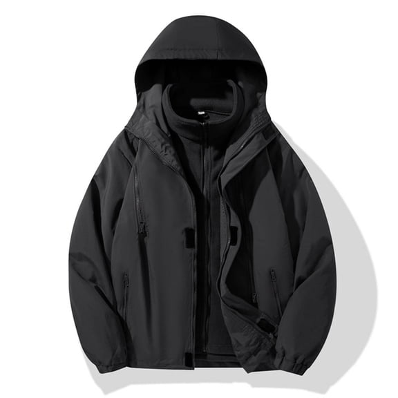 Brondbend Rain Jackets for Men Men's Outdoor Solid Color Windproof Removable Inner Liner Pocket Zipper Jacket Loose Fit Fall Winter Mountaineering Fashion,Black