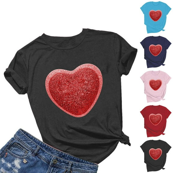 Brondbend Shirt Womens Women’s Top Crew Neck Short Sleeve Print Blouse Casual Loose Fit Lady Tops Weekend Spring Summer Clothes Black