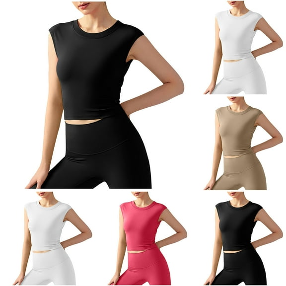 Brondbend Sports Bras for Women Large Bust Pullover Compression Short Sleeved Fixed Chest Cushion Sexy Backless Tank top Sports Bra Stylish Yoga Fitness Underoutfit Bra Up to 65% off Black L