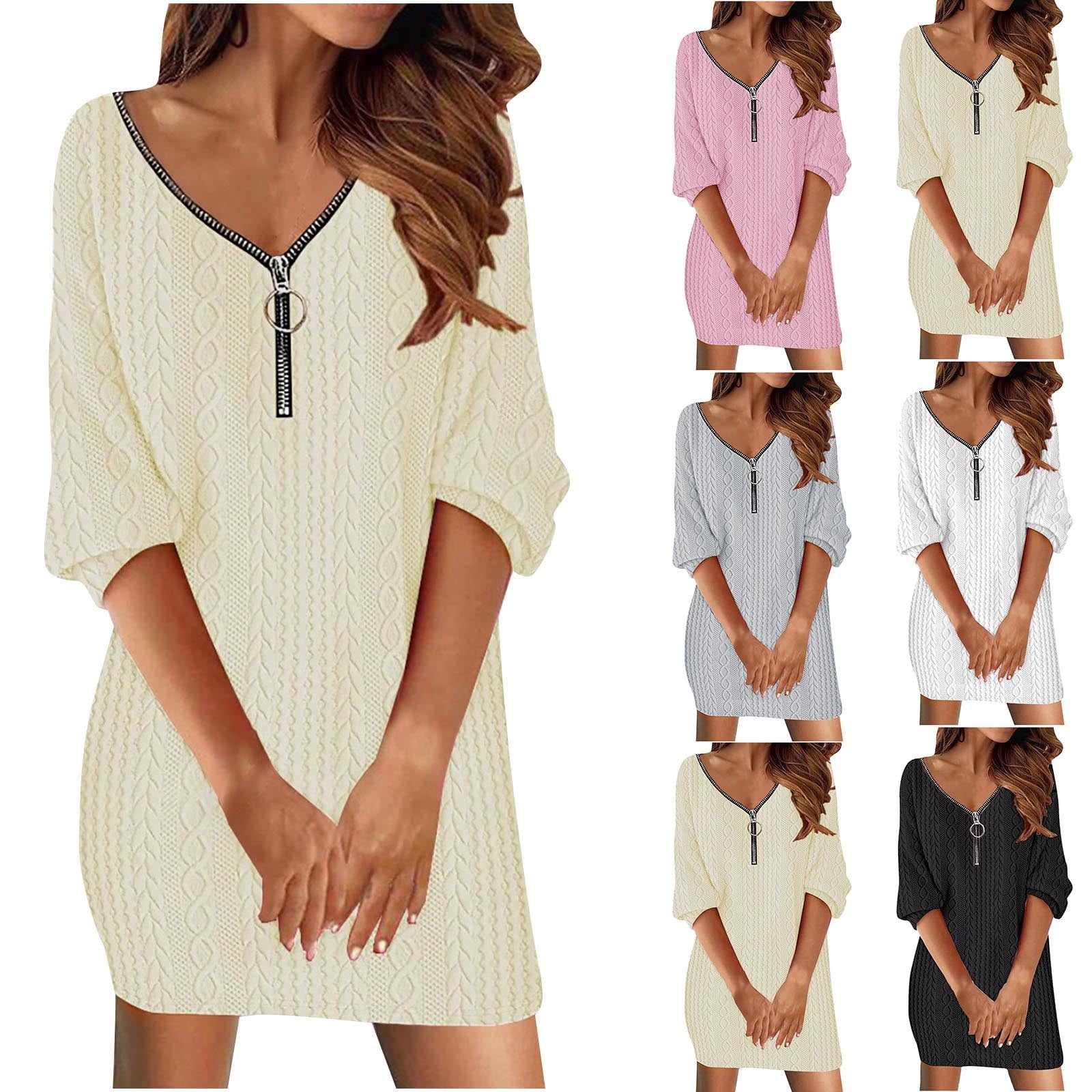 Casual Solid Split Joint V Neck Straight Dresses(3 colors)