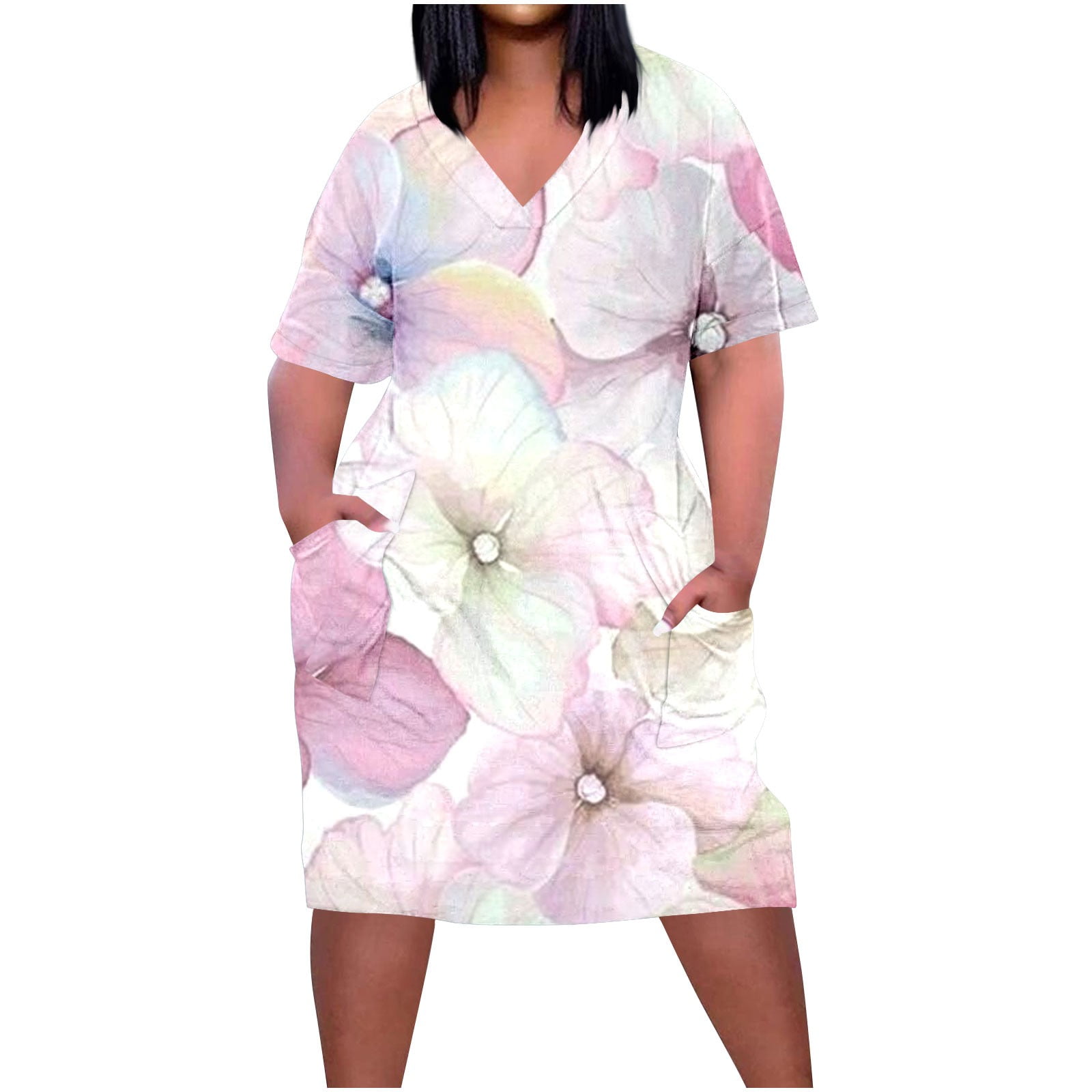 Brondbend Spring Dresses for Women 2025 Short Sleeve V Neck Casual Plus