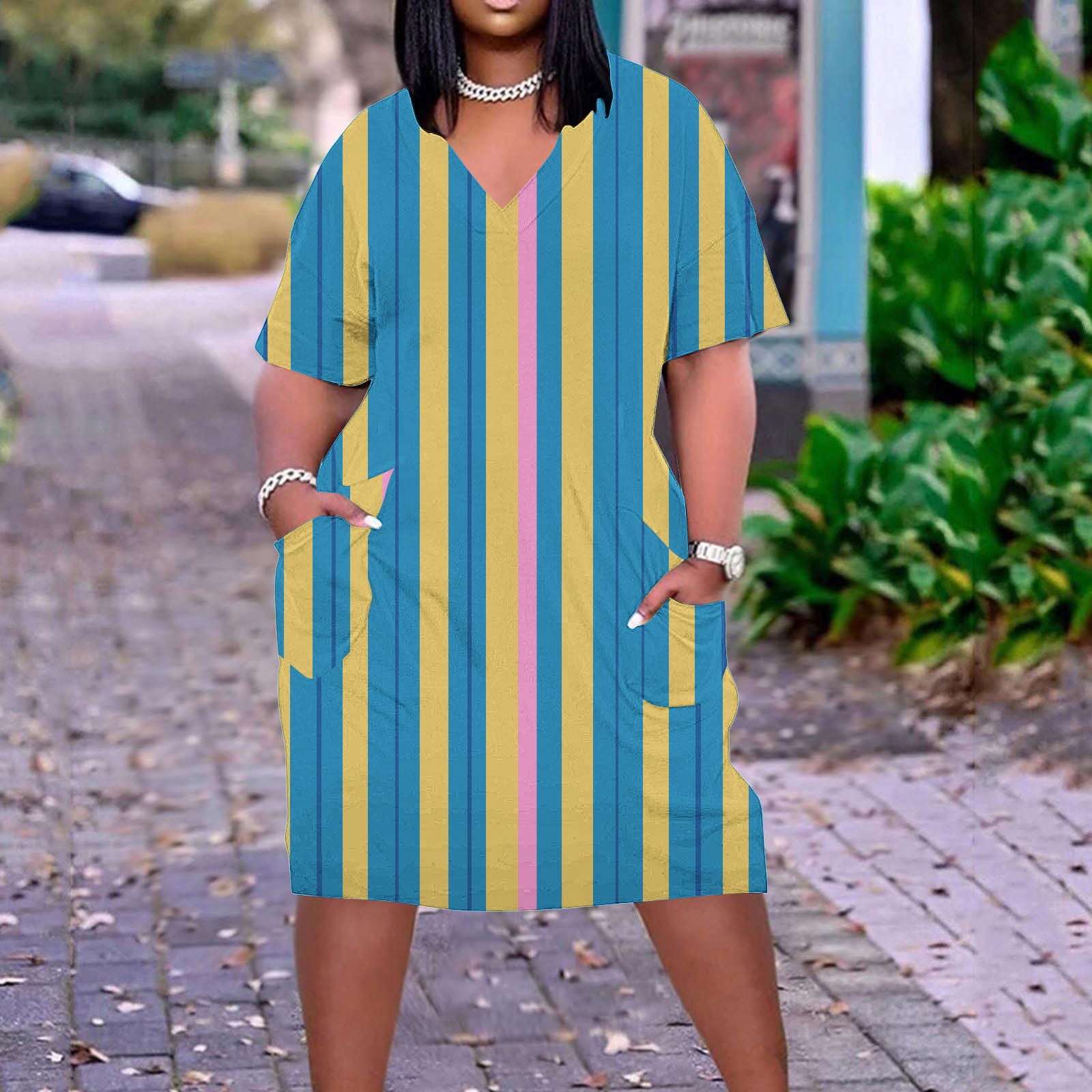 Brondbend Spring Dresses for Women 2025 Short Sleeve V Neck Plus Size