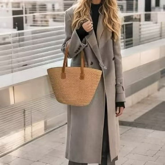 Brondbend Straw Beach Bag Summer Woven Shoulder Tote Bags Purse for Women Khaki Bag