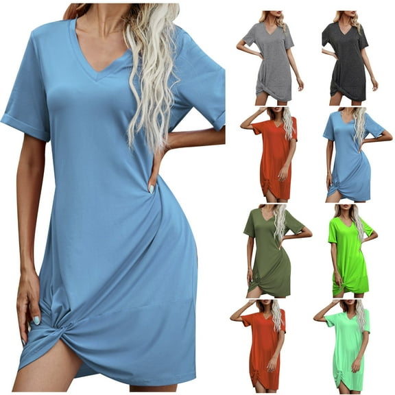 Brondbend Summer Dresses for Women 2025 Short Sleeve Crew Neck Casual Solid Color Button Slim Loose Fit Maxi Dress Casual Dress Breathable Skirt Work My Order Army Green Summer Skirts Size-L