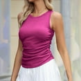 thumbnail image 1 of Brondbend Summer Tops for Women 2025 Crew Neck Sleeveless Solid Color Active Tanks Spaghetti Strap Tunic Pleated Ribbed Blouse Drawstring Womens Clothes for Cocktail Slim Fit Purple M, 1 of 8