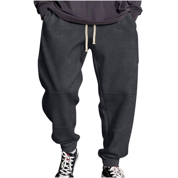 Brondbend Sweat Pants Men's Joggers Drawstring Pocket Trousers Elastic High Waisted Solid Thick Sport Trousers Loose Party Fall Winter Pants Dark Gray