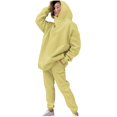 thumbnail image 1 of Brondbend Sweat Pants and Sweatshirt Set Women Womens Hoodies Long Sleeved Pullover Solid High Waist Jogger Outfits Fashion Loose Tracksuits Hiking Fall Winter Sets Yellow, 1 of 4
