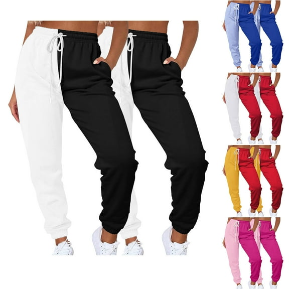 Brondbend Sweat Pants for Womens Two Jogger Pants for Women High Waist Drawstring Multicolor Workout Trousers with Multi-pockets Regular Fit Fall Winter Comfortable Sport Versatile,Black