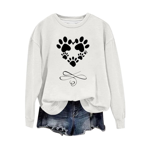 Brondbend Sweat Shirt Women Pullover for Women Crewneck Long Sleeve Top Printed Casual Loose Fit Tops Ladies Birthday Fall Winter Clothes White
