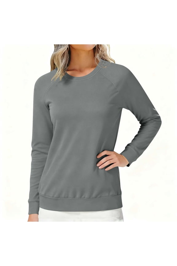 Sweat Shirt for Women Womens Pullover Crewneck Long Sleeved Top Solid Color Comfortable Loose Tops Ladies Running Fall Winter Clothes Dark Gray