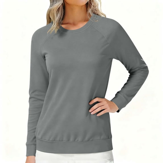 Brondbend Sweat Shirt Women's Pullover Women Crewneck Long Sleeved Top Solid Color Comfortable Loose Tops Lady Anniversary Fall Winter Clothes Dark Gray