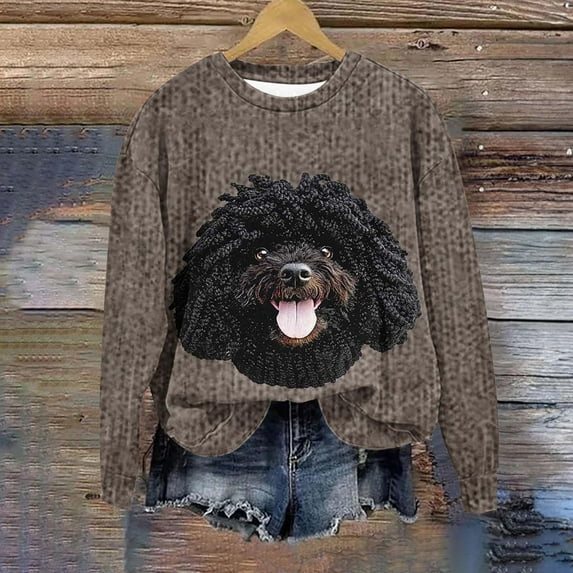 Brondbend Sweat Shirts for Women Women's Pullover Sweatshirt Crewneck Long Sleeved Top Printed Stylish Loose Tops Ladies Athletic Fall Winter Clothes Brown