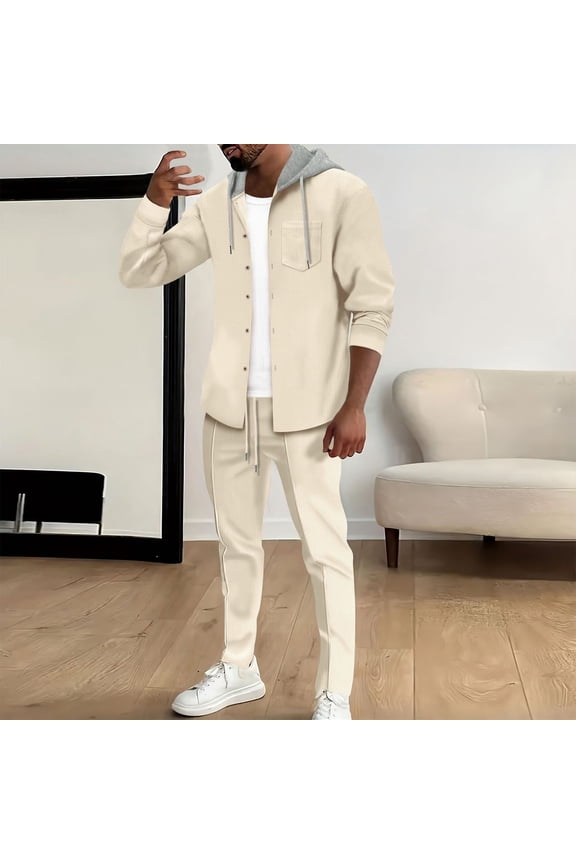 Sweat Suits for Men 2 Piece Hoodie Set for Men Long Sleeved Button Pullover with Pocket Drawstring Sweatshirt Elastic Waist Sweatpants Tracksuits Loose Gym Athletic Suits,Khaki