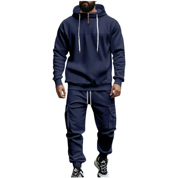 Brondbend Sweat Suits for Men Mens Jogging Suits 2 Piece Set Long Sleeve Hoodies with Zipper and Pocket Sweatshirt and Elastic Waist Sweatpants Outfits Loose Versatile Gym Athletic Suits,Navy