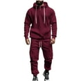 thumbnail image 1 of Brondbend Sweat Suits for Men Mens Jogging Suits 2 Piece Set Long Sleeve Hoodies with Zipper and Pocket Sweatshirt and Elastic Waist Sweatpants Outfits Loose Versatile Gym Athletic Suits,Wine, 1 of 6