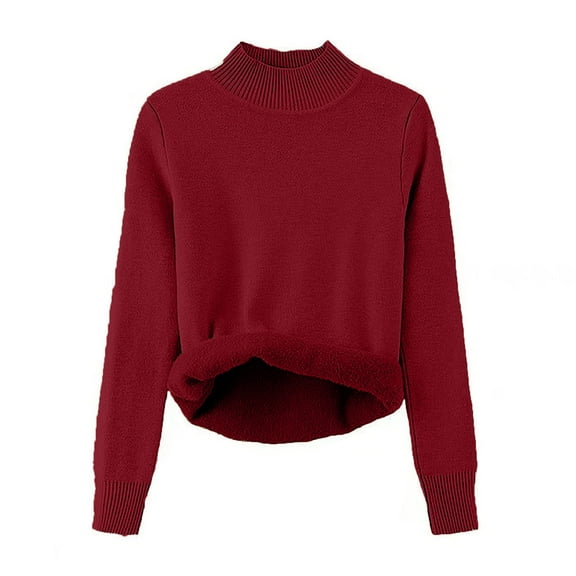 Brondbend Sweater for Woman Winter Knitted Sweaters for Women Crewneck Long Sleeve Solid Color Top Loose Thick Pullover Fall Comfortable Party Dating Warm Top,Wine