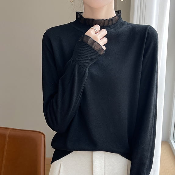 Brondbend Sweaters for Women Fall Knitted Sweaters for Women Crewneck Long Sleeve Solid Color Top Fashion Slim Fit Thick Pullover Winter Comfortable Party Dating Warm Top,Black