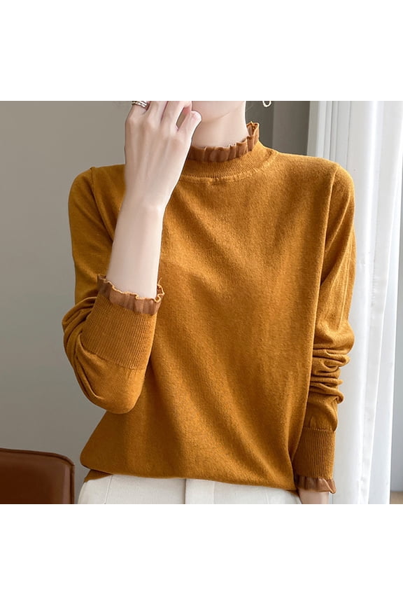 Sweaters for Women Fall Knitted Sweaters for Women Crewneck Long Sleeve Solid Color Top Fashion Slim Fit Thick Pullover Winter Comfortable Party Dating Warm Top,Yellow