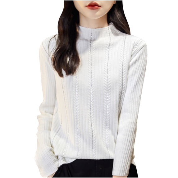 Brondbend Sweaters for Women Trendy Knit Tops for Women Fall Crewneck Long Sleeve Solid Color Top Slim Fit Thick Pullover Winter Comfortable Party Dating Warm Top,White
