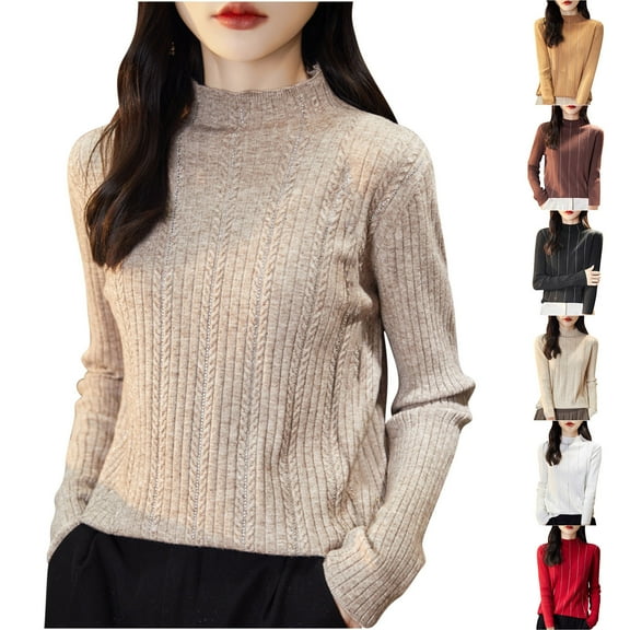 Brondbend Sweaters for Women Trendy Knit Tops for Women Fall Crewneck Long Sleeve Solid Color Top Slim Fit Thick Pullover Winter Comfortable Party Dating Warm Top,Beige