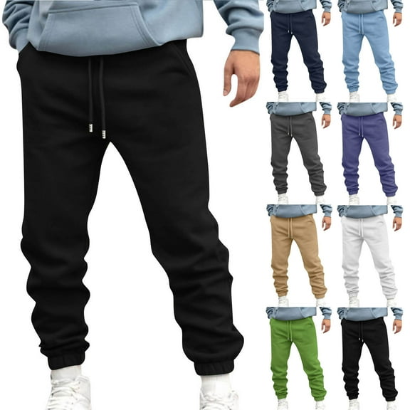 Brondbend Sweatpant Joggers Men Mens Jogger Pocket Lace-up Workout Pants Stretch Waist Solid Comfortable Sport Trousers Regular Fit Hiking Fall Winter Pants Black