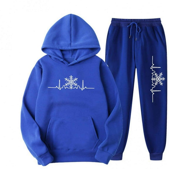 Brondbend Sweatpant Set Pullover Hoodie Women Long Sleeved Pocket Drawstring Pullover Printed Stretchy Waist Jogger Outfits Fashion Loose Tracksuits Athletic Fall Winter Sets Blue