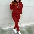 thumbnail image 1 of Brondbend Sweatpant Set Woman Hoodies Long Sleeved Pocket Drawstring Pullover Solid Elastic Waist Jogger Outfits Casual Loose Tracksuits Running Fall Winter Sets Wine, 1 of 6
