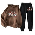thumbnail image 1 of Brondbend Sweatpants Set Women Hoodie Womens Long Sleeved Pocket Drawstring Pullover Printed Stretchy Waist Jogger Outfits Comfy Loose Tracksuits Holiday Fall Winter Sets Coffee, 1 of 1