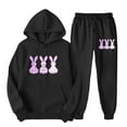 thumbnail image 1 of Brondbend Sweatpants Sets Women's Hoodies Long Sleeved Pocket Drawstring Pullover Printed Elastic Waist Jogger Outfits Comfortable Loose Tracksuits Running Fall Winter Sets Black, 1 of 4
