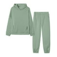 thumbnail image 1 of Brondbend Sweats Sets for Women 2 Piece Tracksuit for Women Long Sleeve Hoodies Solid Color Pocket Pullover and Sweatpant Outfits Loose Fit Winter Outdoor Athletic Set,Green, 1 of 6