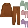 thumbnail image 1 of Brondbend Sweats Sets for Women 2 Piece Tracksuit for Women Long Sleeve Hoodies Solid Color Pocket Pullover and Sweatpant Outfits Loose Fit Winter Outdoor Athletic Set,Brown, 1 of 7