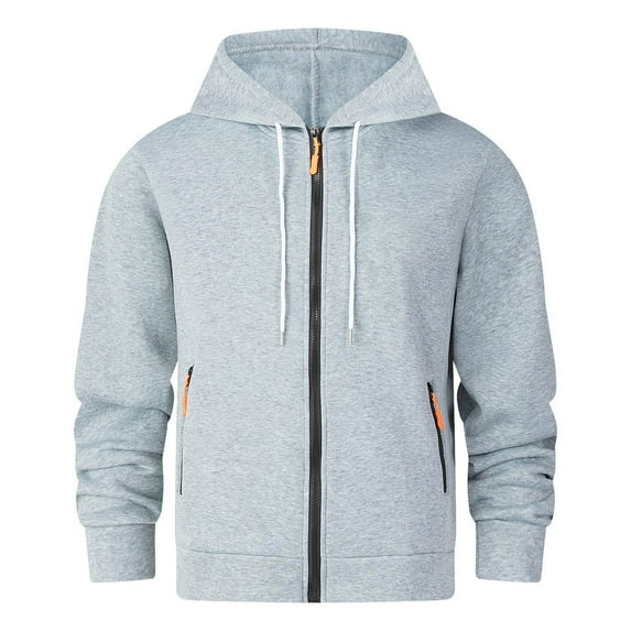 Brondbend Sweatshirt for Men Hoodie Men's Pullover Long Sleeved Full Zipper Pocket Drawstring Pullover Solid Color Casual Loose Fit Tops School Workout Fall Winter Wear Gray