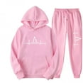 thumbnail image 1 of Brondbend Sweatshirt Set Woman Hoodies Long Sleeved Pocket Drawstring Pullover Printed Stretchy Waist Jogger Outfits Fashion Loose Tracksuits Sports Fall Winter Sets Pink, 1 of 2