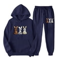 thumbnail image 1 of Brondbend Sweatshirt Sweatpants Set Women Pullover Hoodies for Women Long Sleeved Pocket Drawstring Pullover Printed Elastic Waist Jogger Outfits Stylish Loose Tracksuits Party Fall Winter Sets Navy, 1 of 4