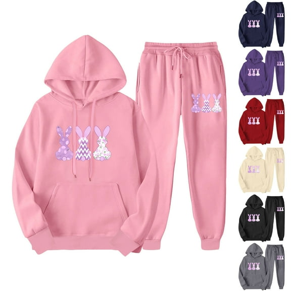 Brondbend Sweatshirt and Sweatpants Set Women Womens Sweatshirt Hoodie Long Sleeved Pocket Pullover Printed Elastic Waist Jogger Outfits Comfortable Loose Tracksuits Athletic Fall Winter Sets